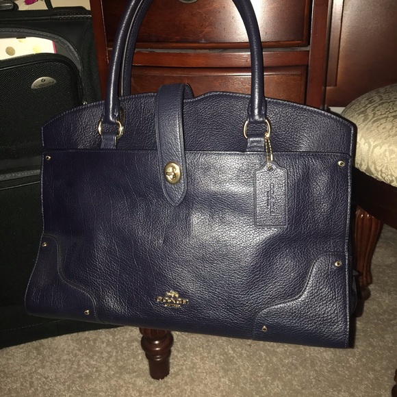 Coach Mercer Satchel, Navy pebbled leather. Medium - Picture 2 of 4